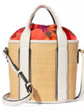Victoria's Secret Straw Tote with White Trim and Red Floral Top